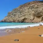 Greek island landscape. Matala Red Beach in Crete island, Greece.