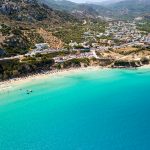 Aerial view of Voulisma beach and the clear Aegean Sea (Crete, Greece)