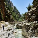 Samaria Gorge hiking path on island of Crete, Greece in summer